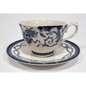 Queen's Historic Royal Palaces Blue White Cherub Violin Tea Cup & Saucer Set